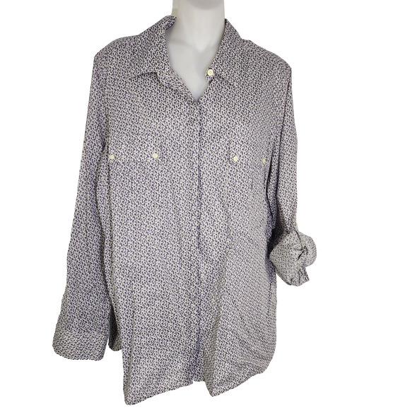 Banana Republic Womens Shirt XL Floral Hidden Button Front Long Roll Tab Sleeve - Picture 1 of 13